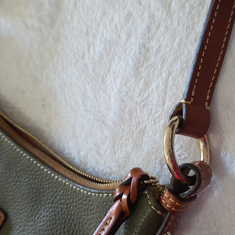 Dooney & Bourke Olive and Tan Pebbled Leather Shoulder Bag - Picture 10 of 11
